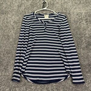 Dickies Shirt Womens Medium Blue Striped Long Sleeve Henley Ribbed Knit Casual